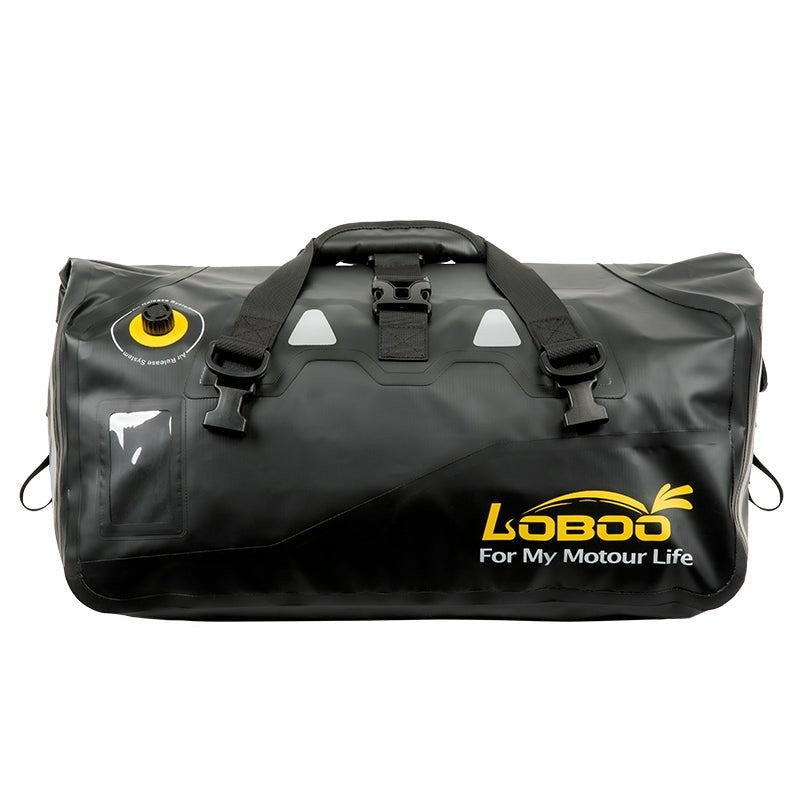 Borsa posteriore impermeabile per moto in PVC nero con chiusura roll-top