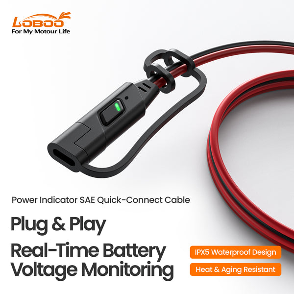 Cable SAE para batería de moto con indicador de carga LED - 50 o 120 cm