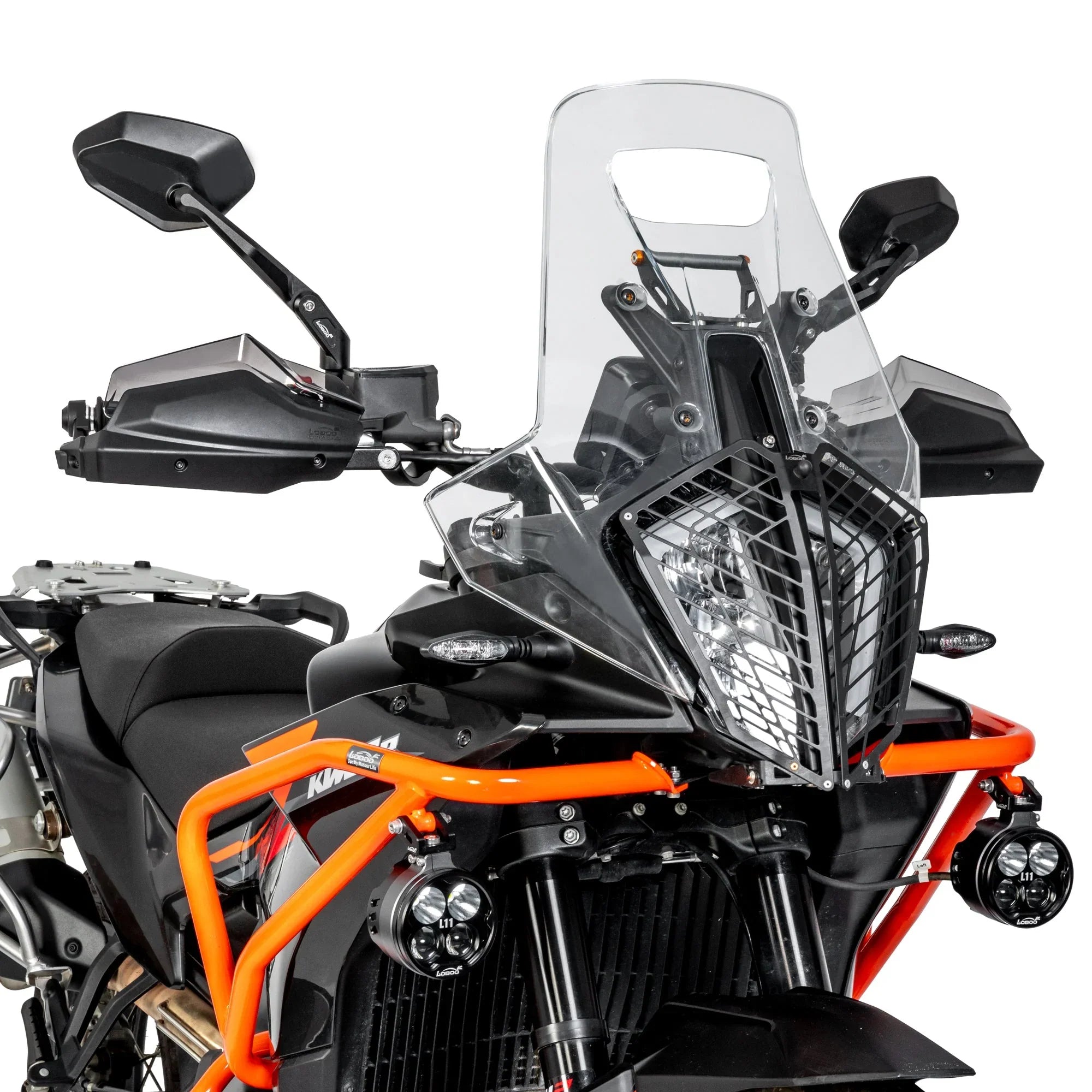 Paramani LOBOO CHS222 su KTM Adventure, vista laterale con specchi e faretti