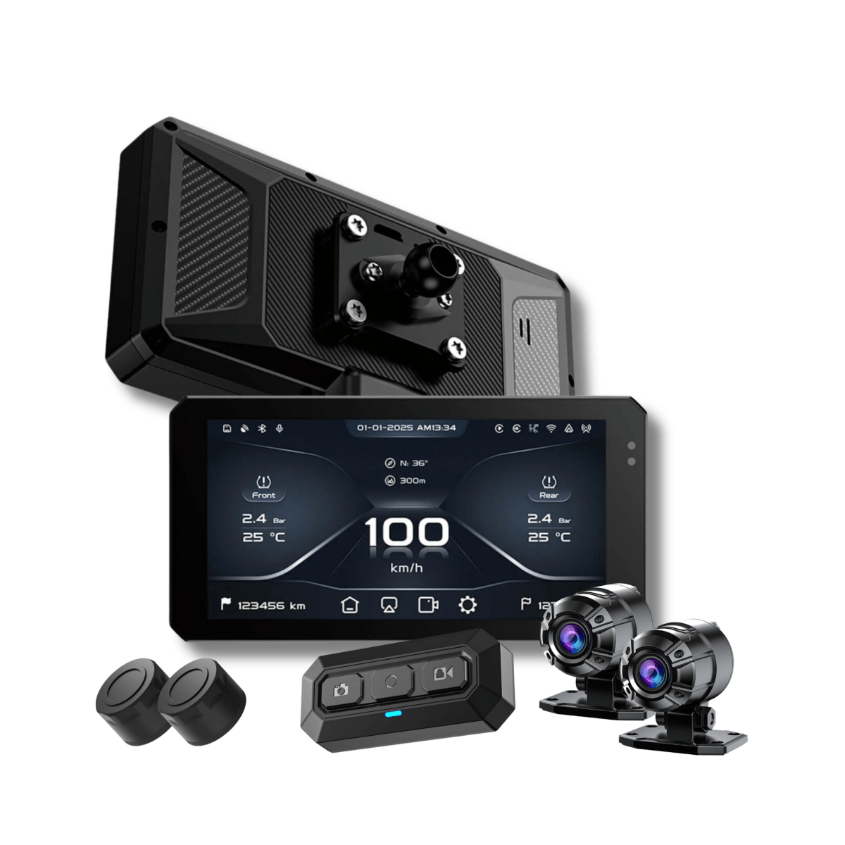 JADO S6 + Dashcam delantera y trasera Sony 2MP + Sensores de presión de neumáticos TMPS + Mando a distancia inalámbrico para control remoto