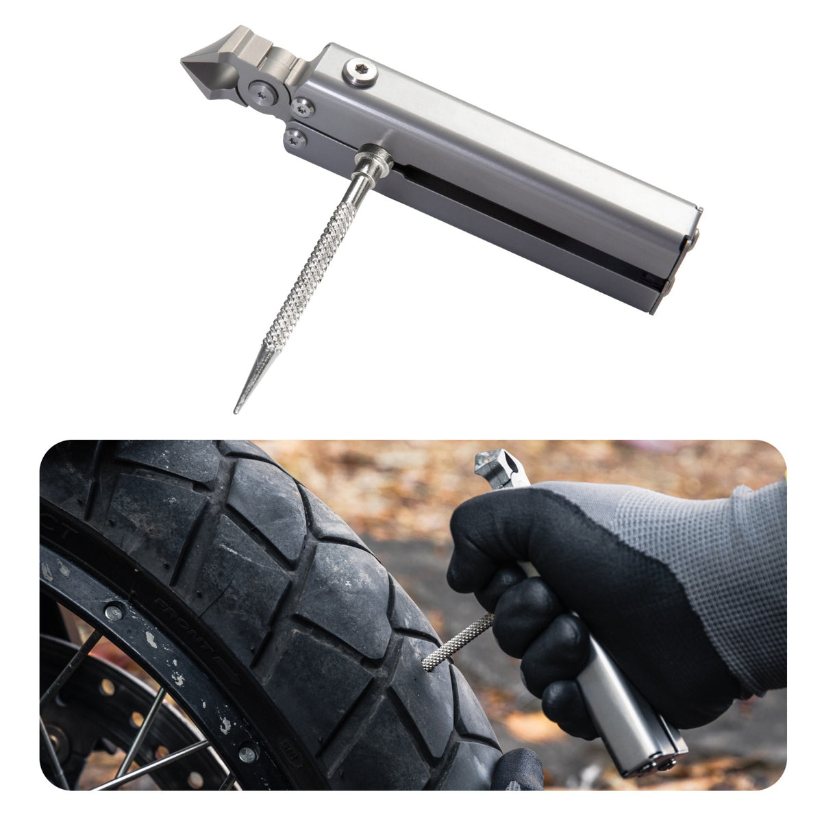 Alesatura del foro su uno pneumatico moto con l'ago alesatore del T10