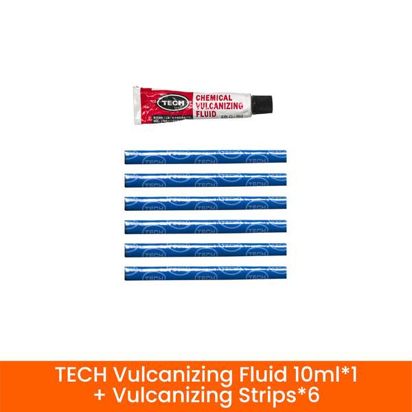 Recarga para kit de reparación de tubeless — líquido vulcanizante de 10 ml y 6 tiras TECH