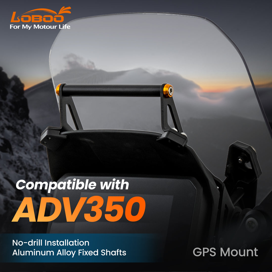 Traversa portanavigatore per Honda ADV350 vista al tramonto sopra il cruscotto