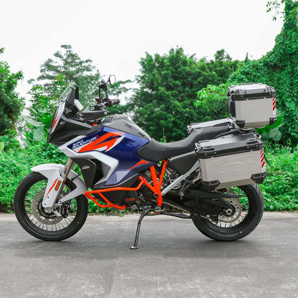 Maletas laterales de aluminio para KTM 1290 Super Adventure con soportes | PIKE TRACKER 45+38 L
