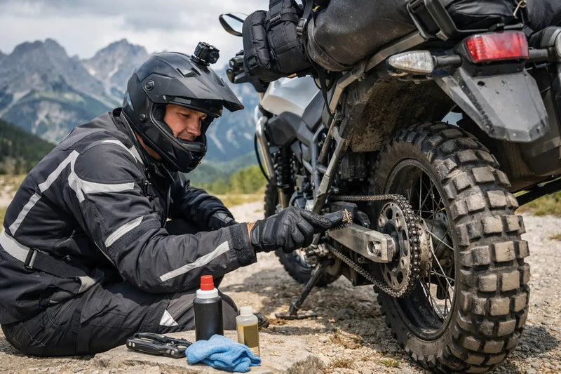 Mantenimiento de la cadena de la moto de viaje: qué hacer