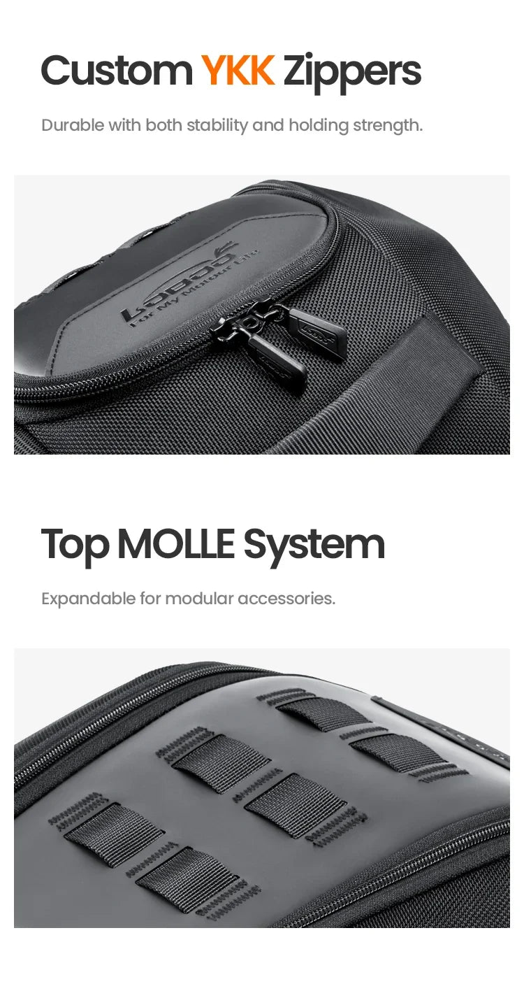 Cremallera YKK y sistema MOLLE en la parte posterior