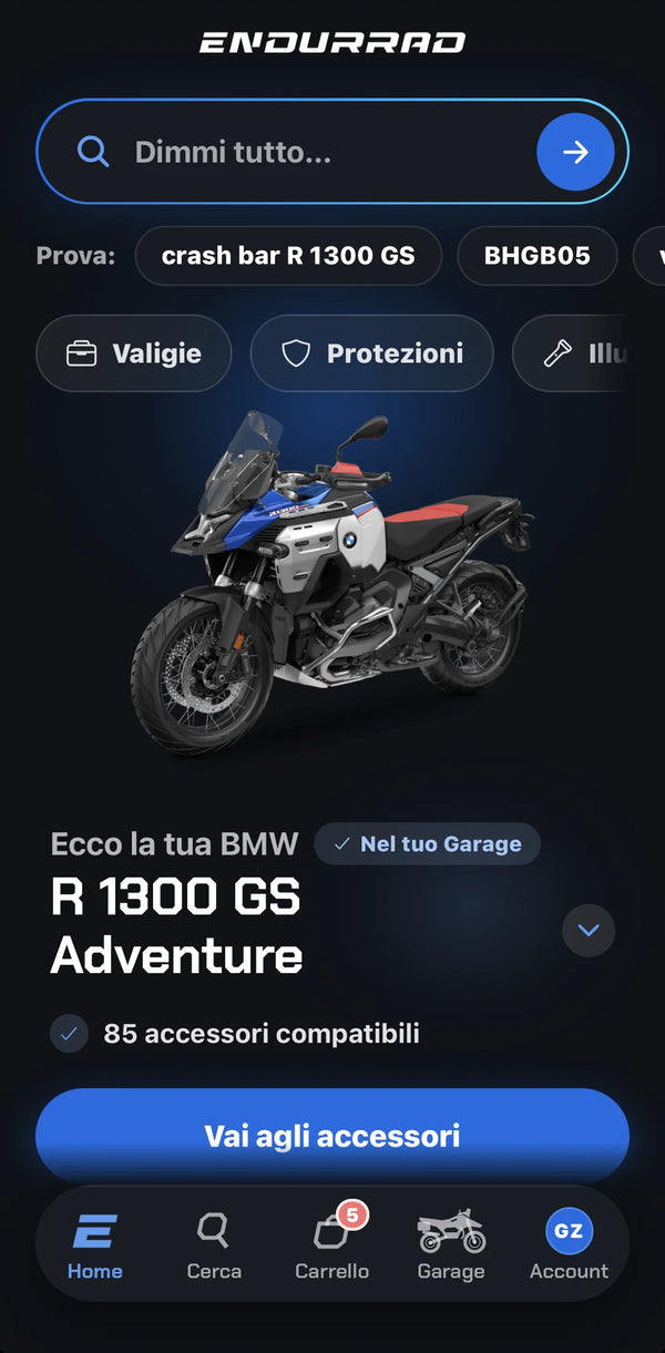 App Endurrad su iPhone: la BMW R 1300 GS Adventure nel Garage con 85 accessori compatibili