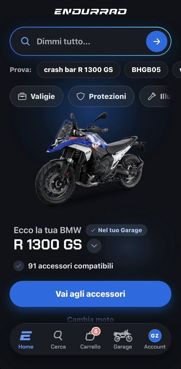 App Endurrad su iPhone: la BMW R 1300 GS nel Garage con 91 accessori compatibili