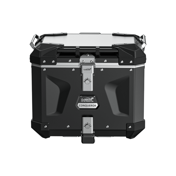 Baúl para moto de aluminio de 40 L | desmontaje rápido de nueve puntos, respaldo acolchado — CONQUEROR