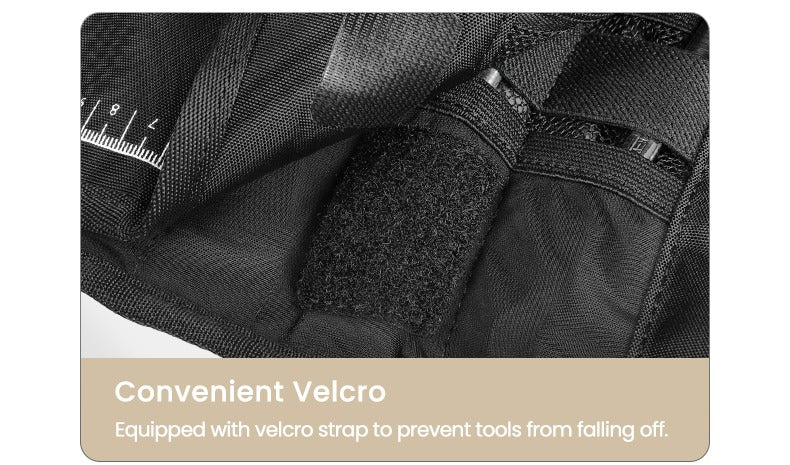 El velcro mantiene las herramientas sujetas