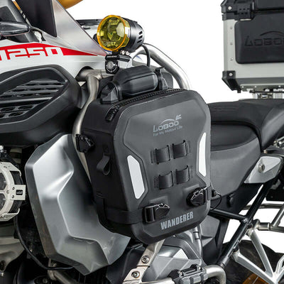Borsa gonfiabile LOBOO Wanderer BHGB05T montata sulla barra paramotore di una BMW R 1250 GS