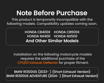Modelli Honda non compatibili e BMW R 1300 GS che richiedono il deflettore CPQ131