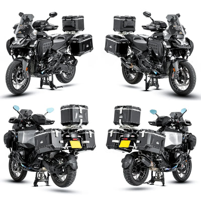 Quattro viste di una BMW GS allestita con borsa serbatoio LOBOO BTB20BK