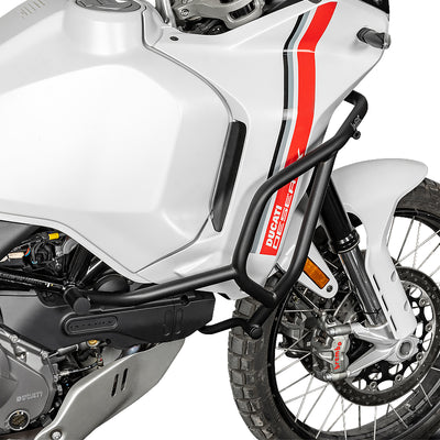 Crash bar LOBOO CHG581 nero lungo il fianco motore della Ducati DesertX, dettaglio
