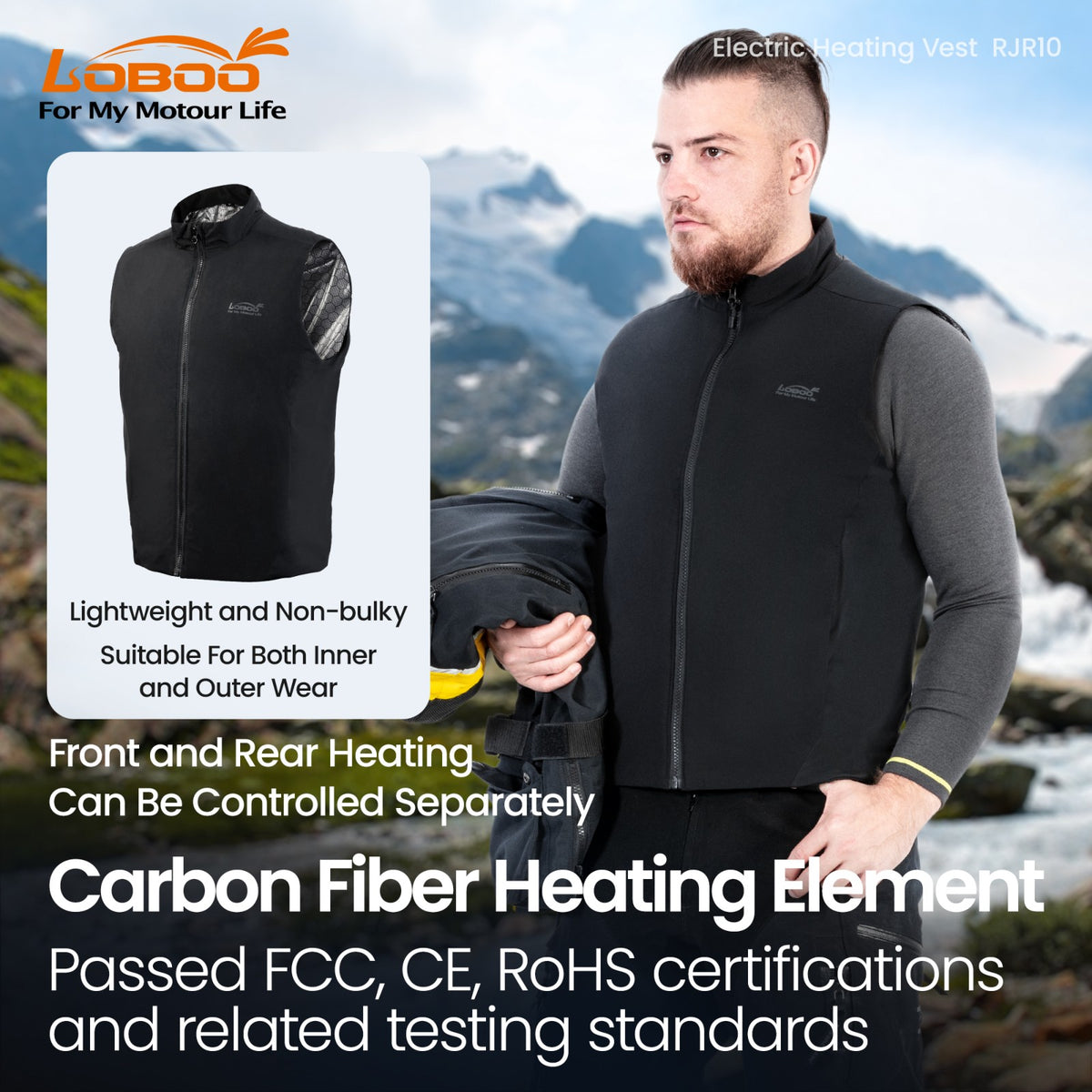 Chaleco térmico para moto con fibra de carbono y alimentación USB