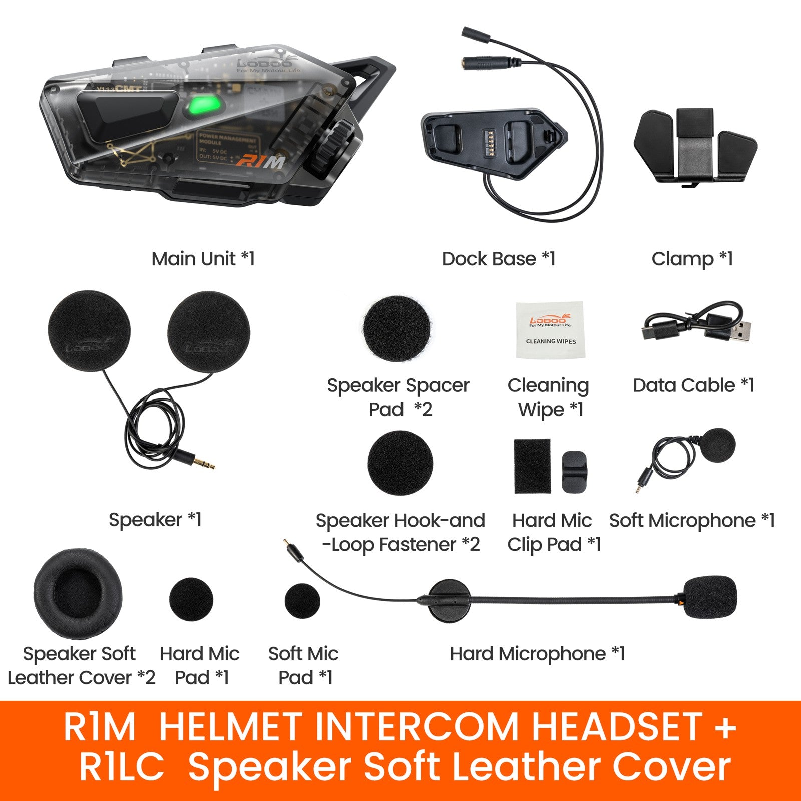 Contenuto della confezione R1M con i cuscinetti in pelle R1LC