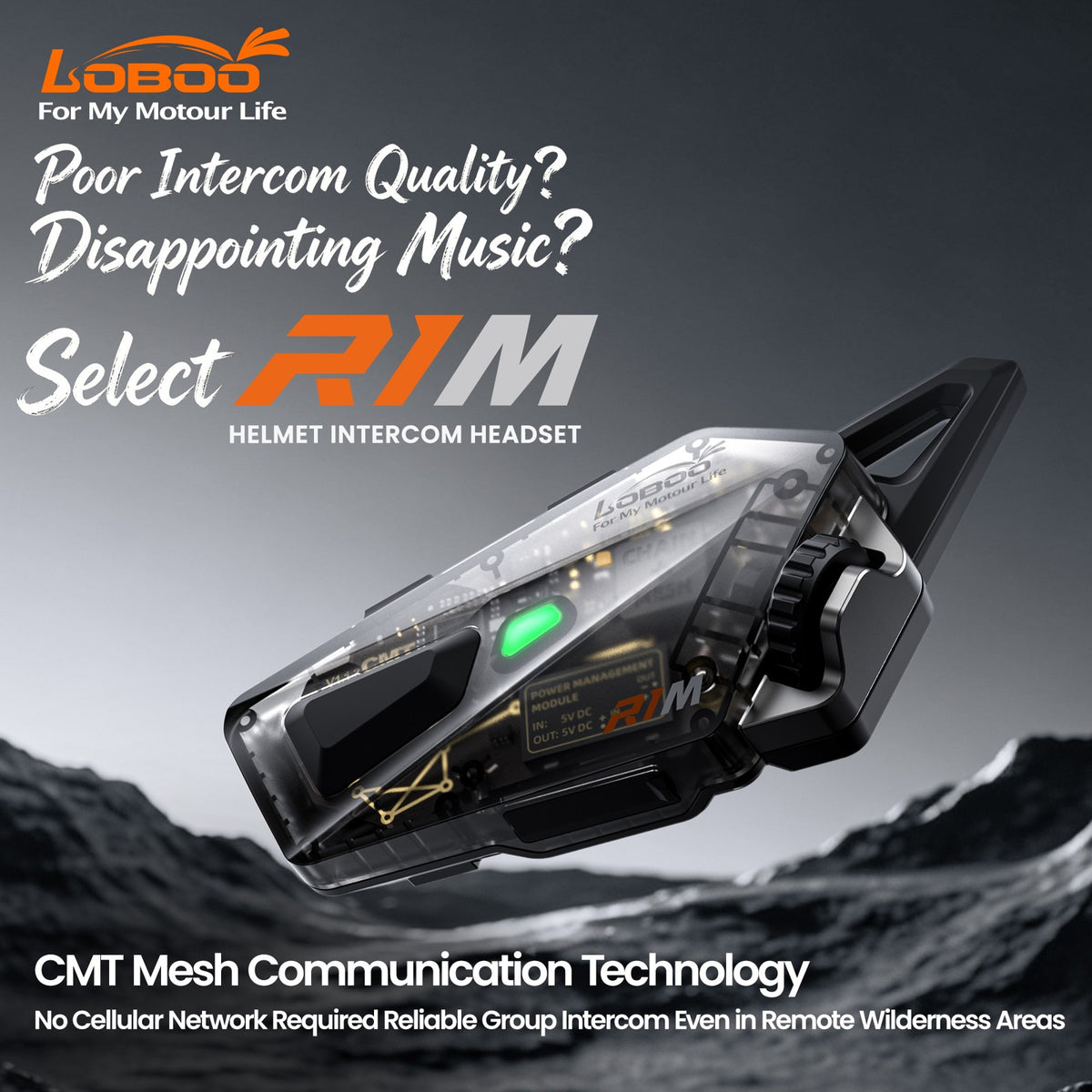 Interfono per casco moto R1M con rete mesh fino a 24 piloti
