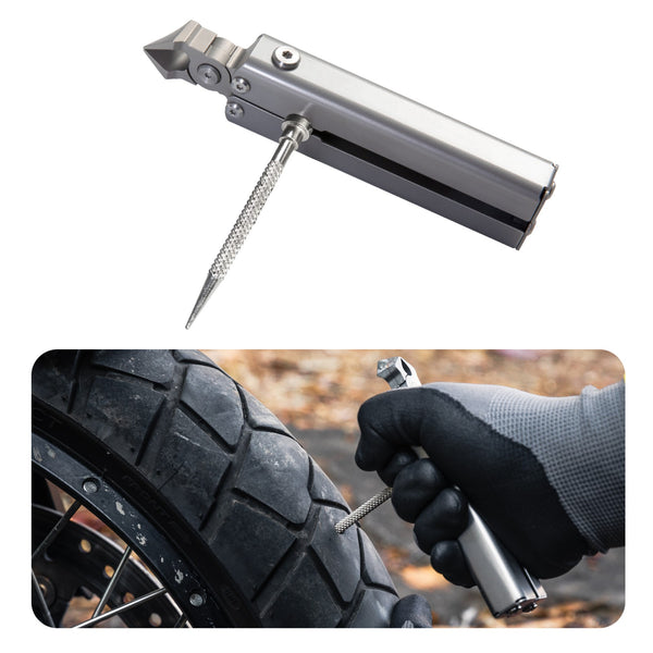 Kit de reparación de neumáticos tubeless para moto con pinza y estuche