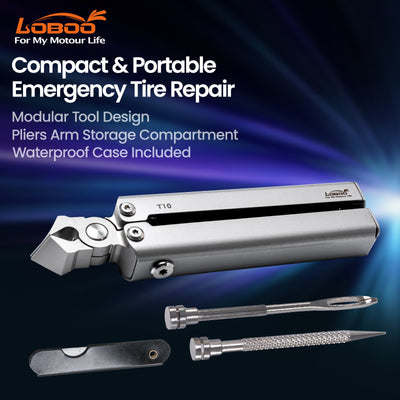 Kit riparazione pneumatici tubeless LOBOO T10 con pinza, aghi e lama da taglio