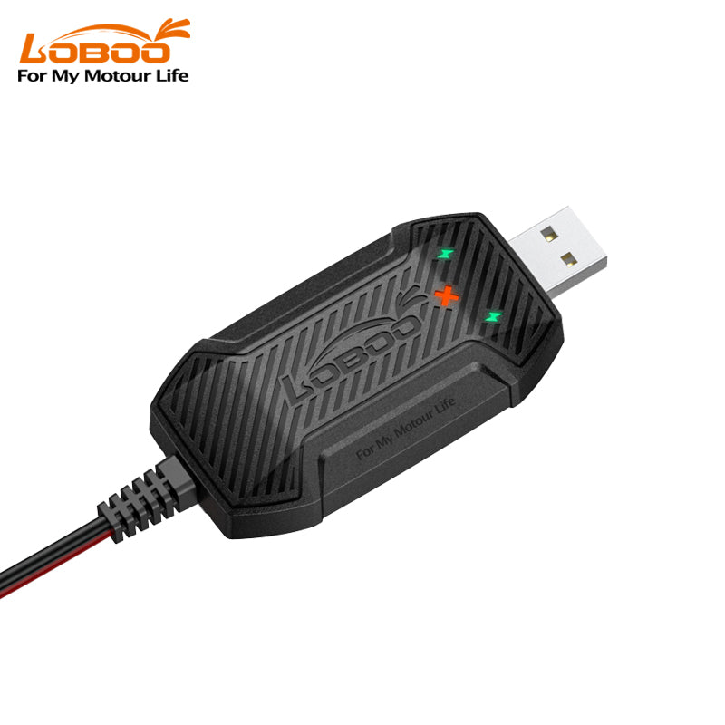 Mini caricabatterie per moto LOBOO C20Pro con spina USB-A e cavo di ricarica