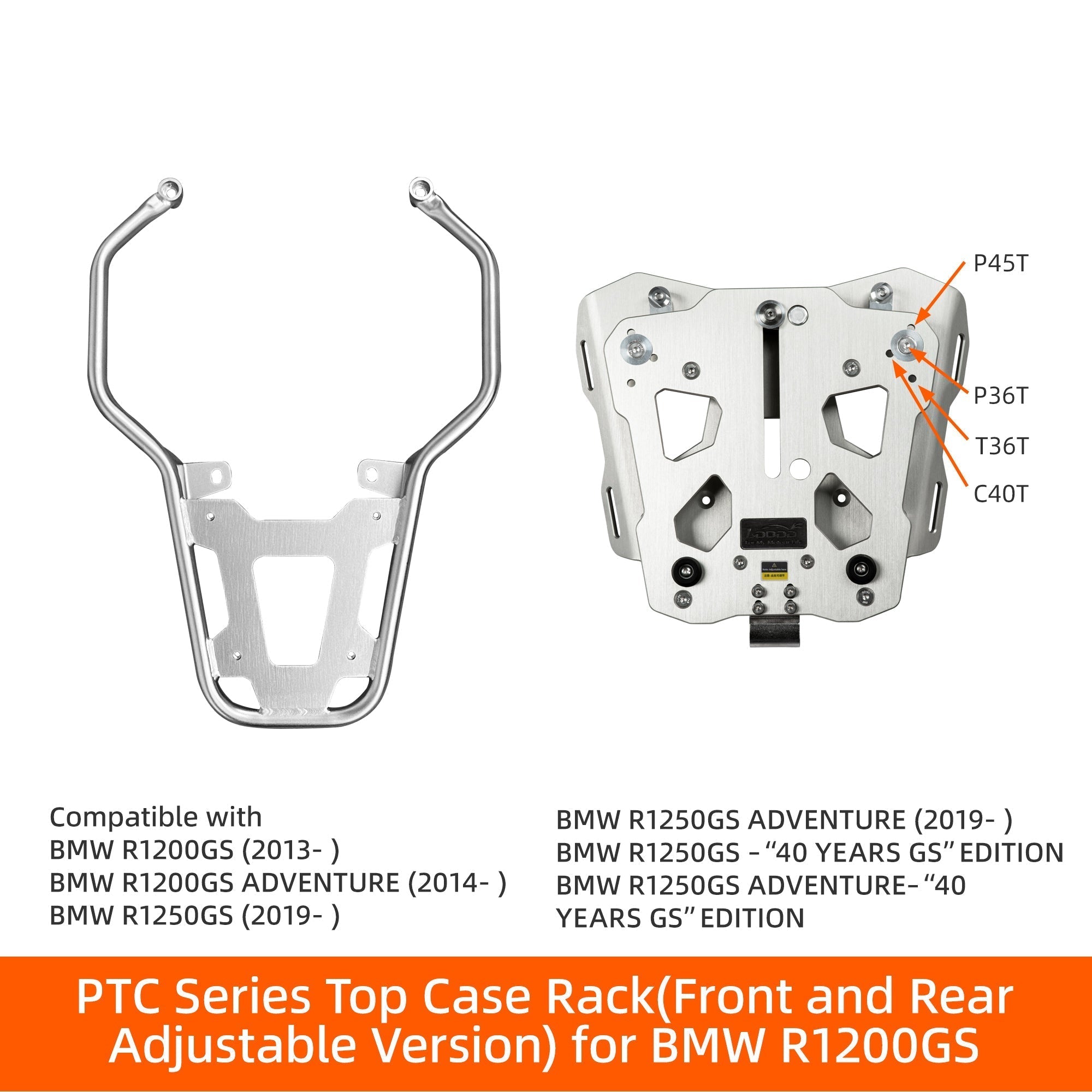 Piastra top case LOBOO con regolazione longitudinale per BMW R 1200 e R 1250 GS