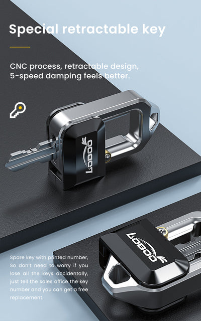 Chiave retrattile LOBOO lavorata CNC con numero stampato per il duplicato