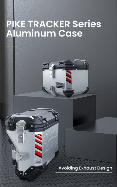 Serie LOBOO PIKE TRACKER in alluminio: top case e valigia laterale con sagoma antiscarico