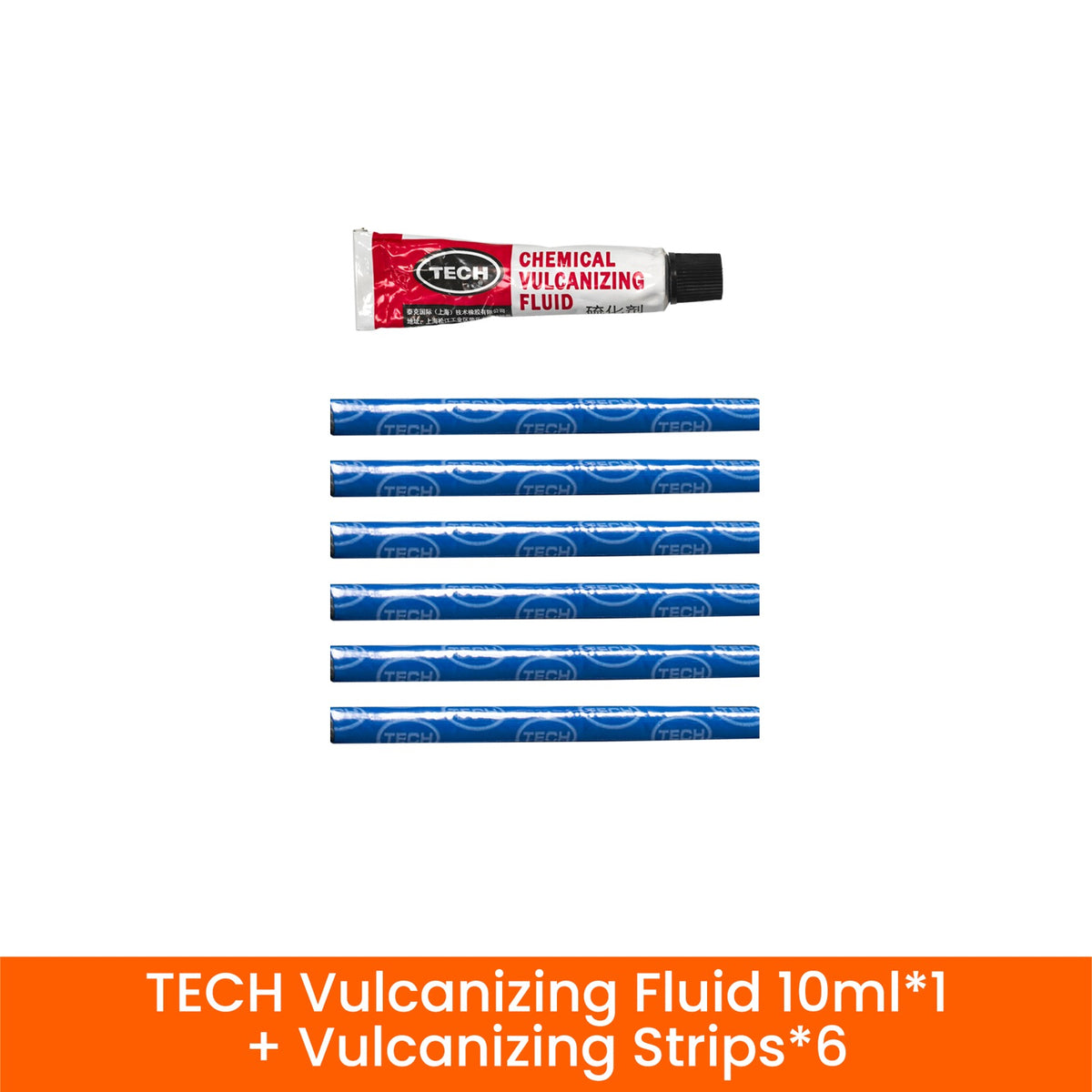 Ricarica TECH per riparazione tubeless: fluido vulcanizzante da 10 ml e sei strisce