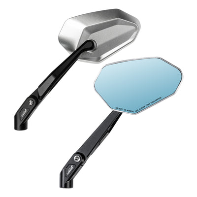 Specchietto LOBOO RM02 in finitura argento, vista di tre quarti