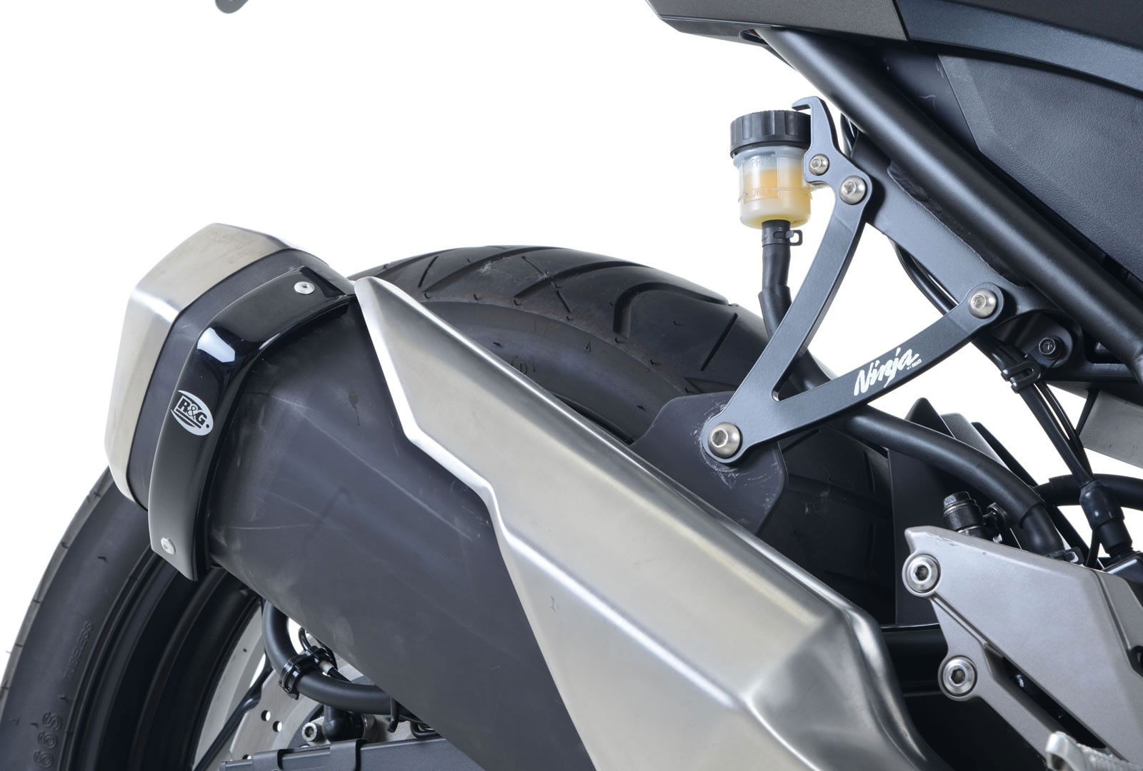 Staffa supporto scarico + piastra fori pedane posteriori,Kawasaki Ninja 300 / Ninja 250 '13-'17 / Z250 '13-'18 / Z300