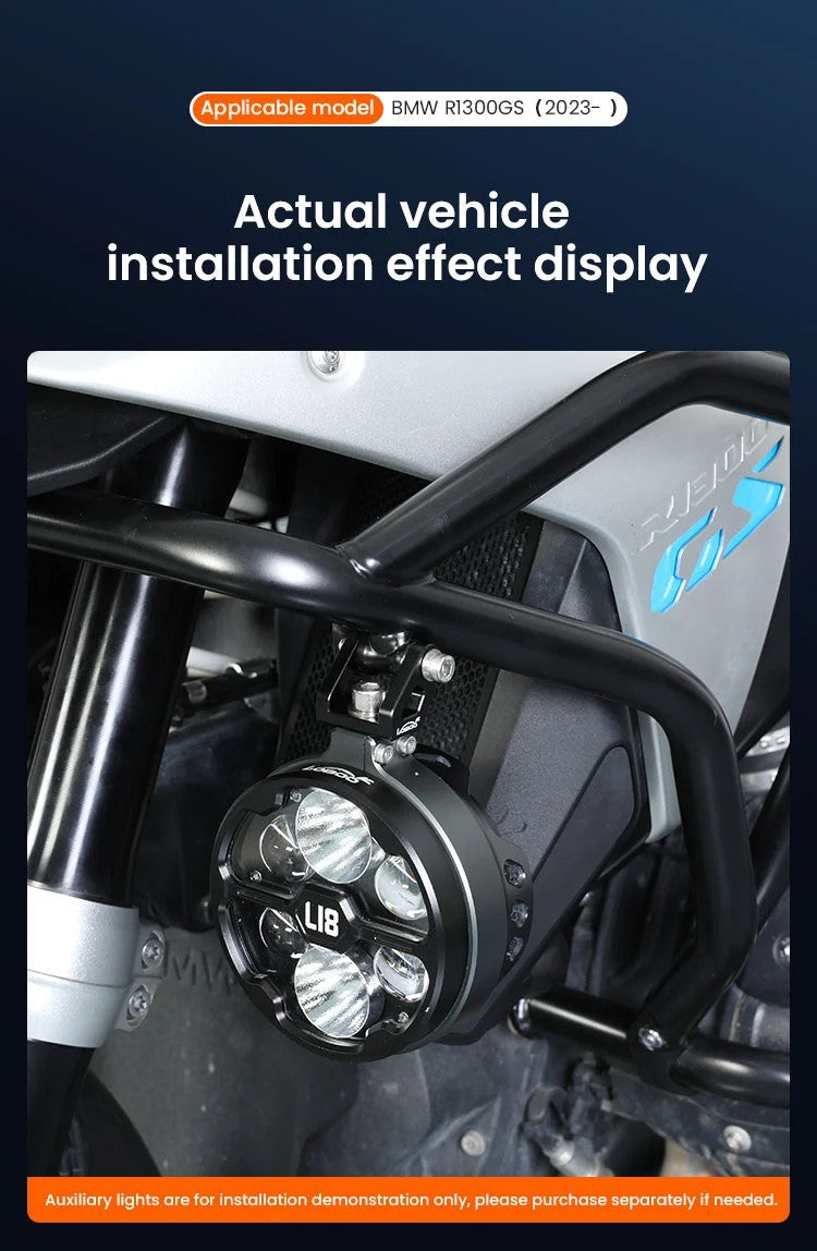 Supporto faretti LOBOO CDJ131A installato su BMW R 1300 GS con faretto L18
