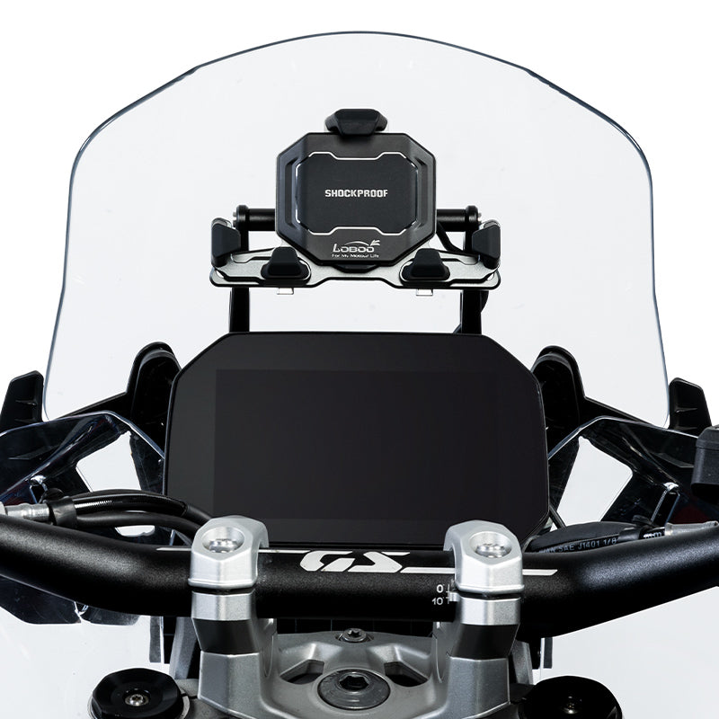 Porta smartphone montato sulla traversa del supporto navigatore per BMW R 1300 GS