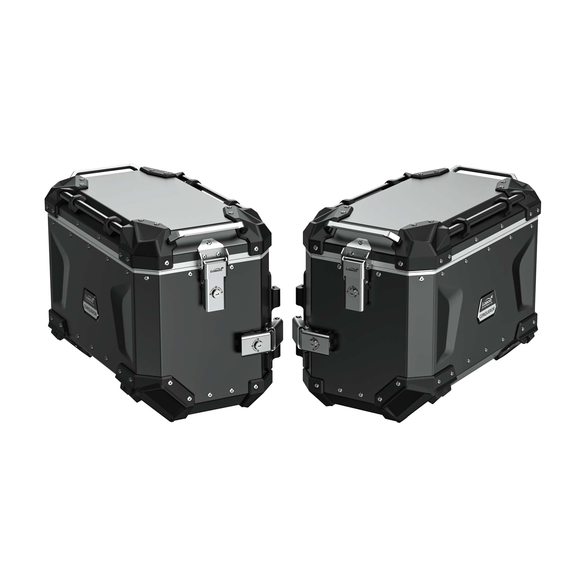 Coppia di valigie laterali LOBOO CONQUEROR da 45 litri in alluminio nero per BMW R 1300 GS Adventure