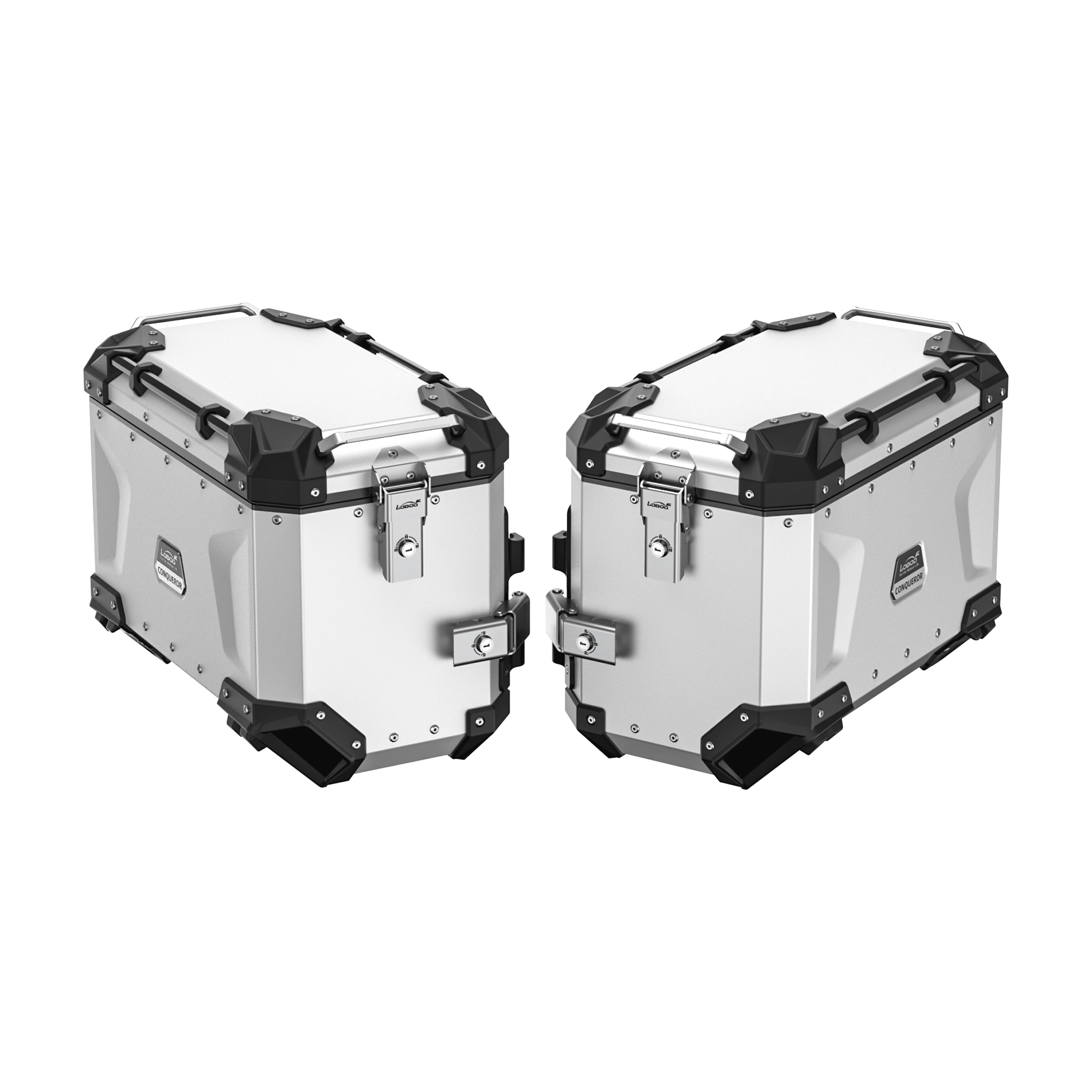 Coppia di valigie laterali LOBOO CONQUEROR da 45 litri in alluminio argento per BMW R 1300 GS Adventure
