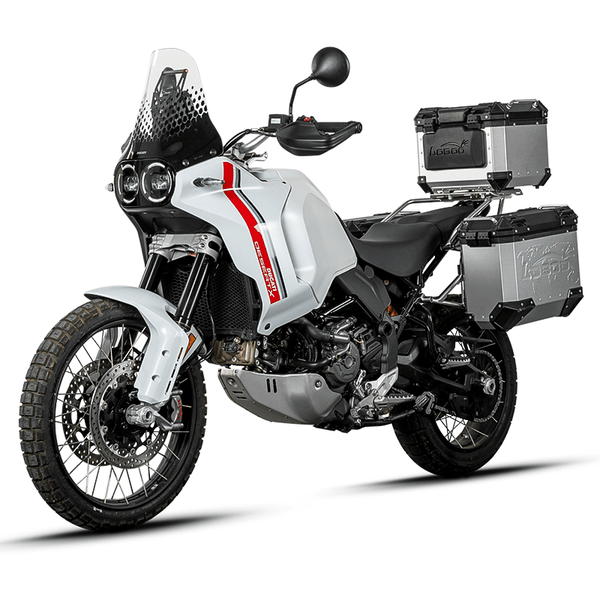 Maletas laterales de aluminio para Ducati DesertX con soportes | PIKE TRACKER 35+30 L