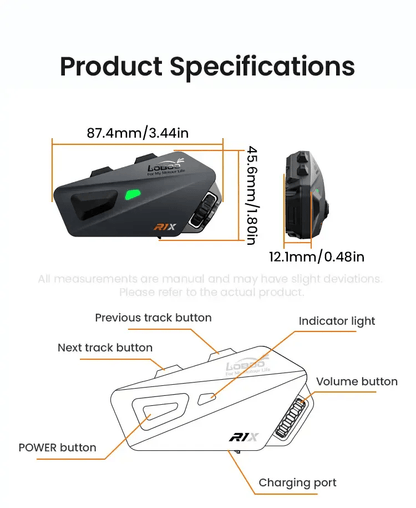 Manos libres para casco de moto LOBOO R1X – Bluetooth 5.3 - Endurrad.com
