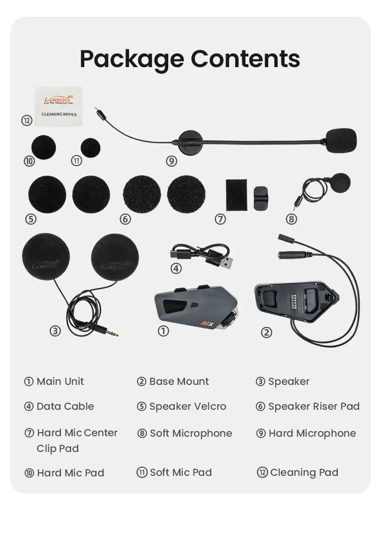 Manos libres para casco de moto LOBOO R1X – Bluetooth 5.3 - Endurrad.com